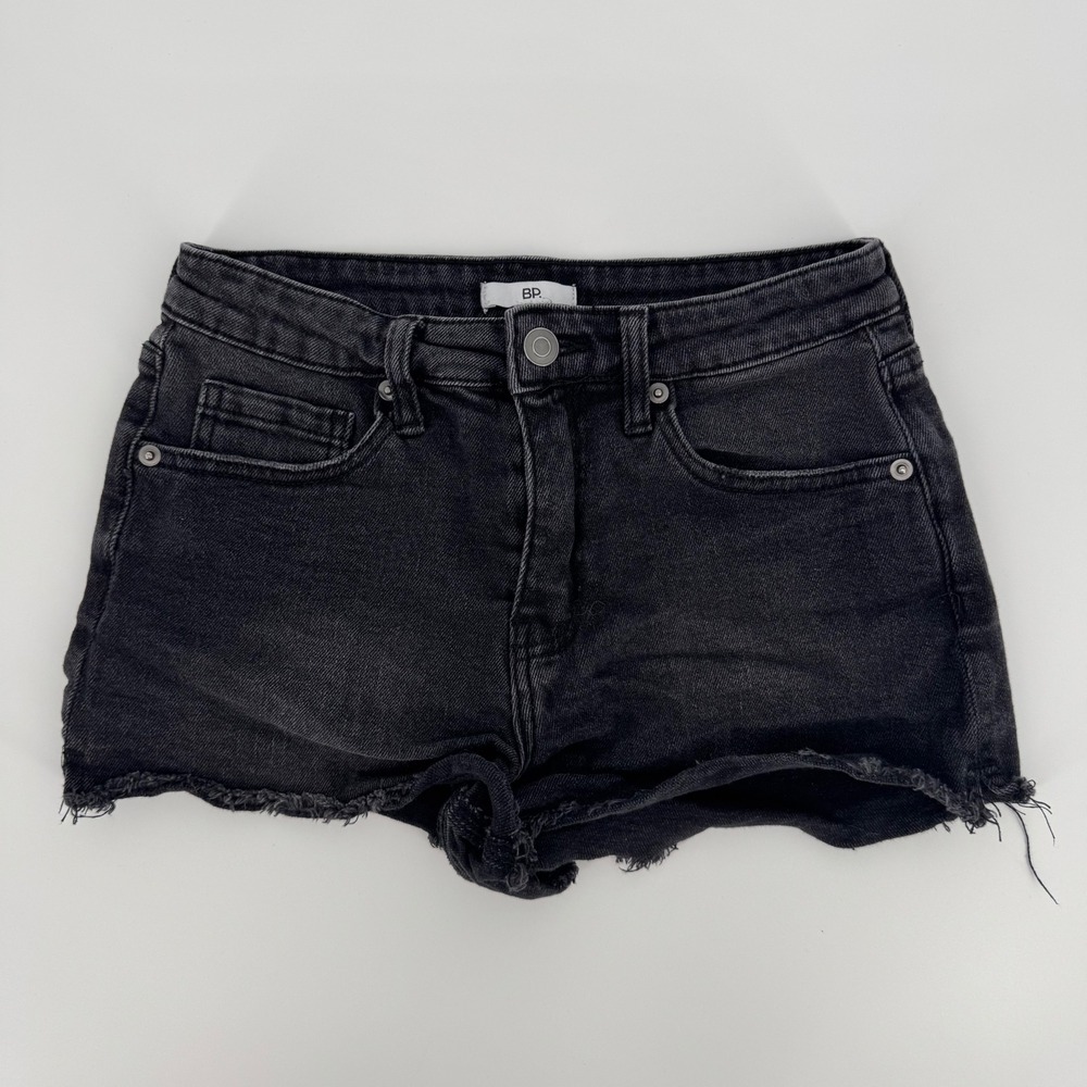 BP. Womens Washed Black Denim Cutoff Shorts High Rise Frayed Hem Size 24